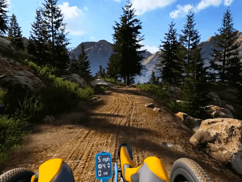 An image from the rider point of view inside the simulation in the environment Cedar Mountain Valley