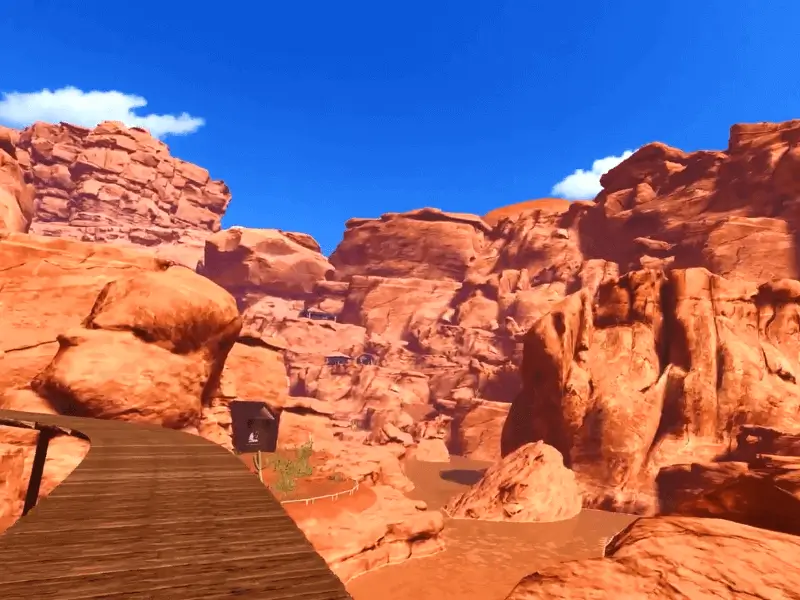 An image from the rider point of view inside the simulation in the environment Red Canyon